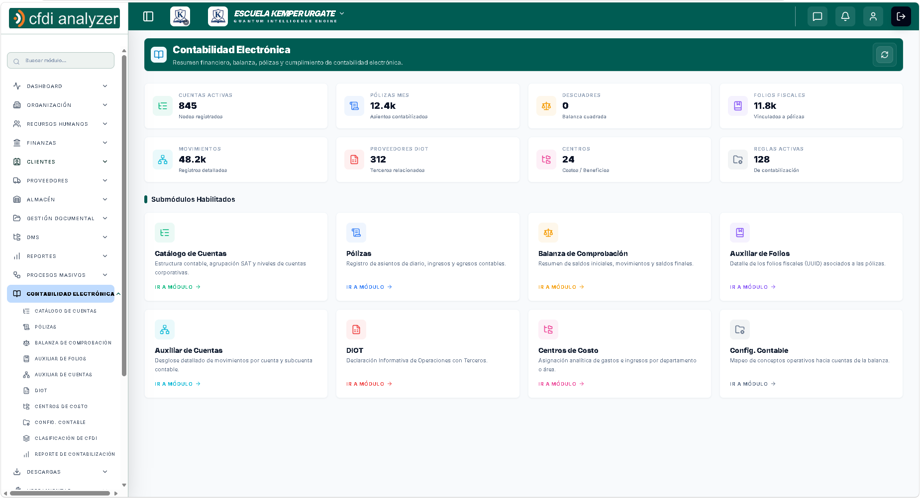 Pantalla de Interfaz del Módulo Contabilidad Electrónica